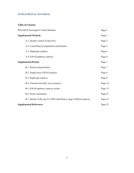 SUPPLEMENTAL MATERIAL Table of Contents PEGASUS Investigative