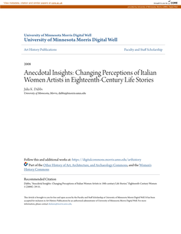 Changing Perceptions of Italian Women Artists in Eighteenth-Century Life Stories Julia K