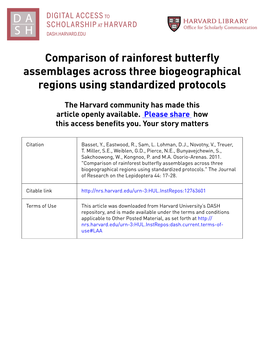 Comparison of Rainforest Butterfly Assemblages Across Three Biogeographical Regions Using Standardized Protocols