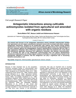 Antagonistic Interactions Between Cultivables Actinomycetes Isolated