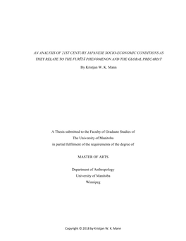 An Analysis of 21St Century Japanese Socio-Economic Conditions As They Relate to the Furītā Phenomenon and the Global Precariat