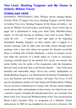 Two Lives: Reading Turgenev and My House in Umbria; William Trevor