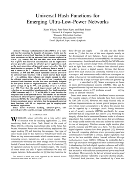 Universal Hash Functions for Emerging Ultra-Low-Power Networks