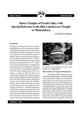 Shaiva Temples of Prachi Valley with Special Reference to the Bila-Lakshesvara Temple at Phulnakhara Dr