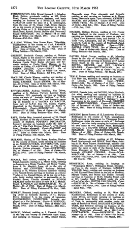 1872 the LONDON GAZETTE, Lora MARCH 1961