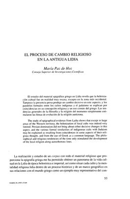 El Proceso De Cambio Religioso En La Antigua Lidia