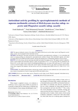 Antioxidant Activity Profiling by Spectrophotometric Methods of Aqueous Methanolic Extracts of Helichrysum Stoechas Subsp