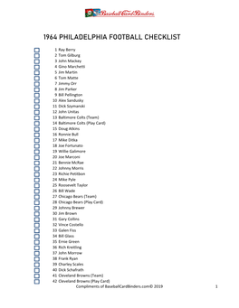 1964 Philadelphia Football Checklist