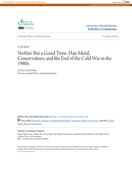 Hair Metal, Conservatism, and the End of the Cold War in the 1980S Chelsea Anne Watts University of South Florida, Cawatts@Mail.Usf.Edu