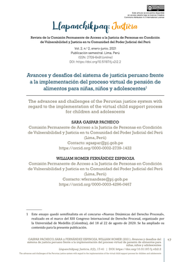 Avances Y Desafíos Del Sistema De Justicia Peruano Frente a La Implementación Del Proceso Virtual De Pensión De Alimentos Para Niñas, Niños Y Adolescentes1