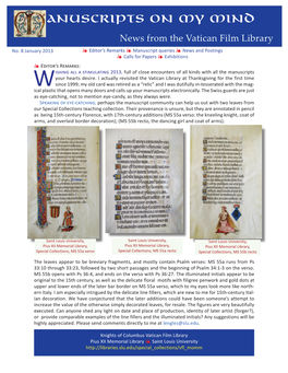 Anuscripts on My Mind News from the Vatican Film Library