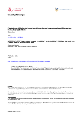 University of Groningen Fabrication and Mechanical Properties Of