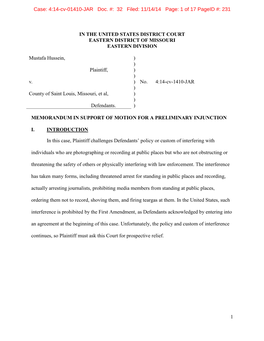 4:14-Cv-01410-JAR Doc. #: 32 Filed: 11/14/14 Page: 1 of 17 Pageid #: 231