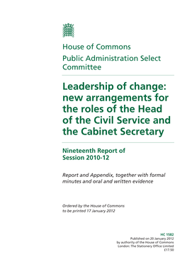 New Arrangements for the Roles of the Head of the Civil Service and the Cabinet Secretary