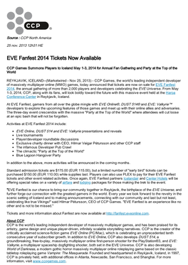 EVE Fanfest 2014 Tickets Now Available