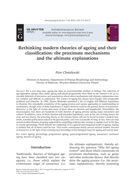 Rethinking Modern Theories of Ageing and Their Classification: the Proximate Mechanisms and the Ultimate Explanations