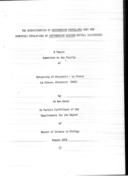 Submitted to the Faculty a Thesis • of of Jo Ann Banks August 19]8