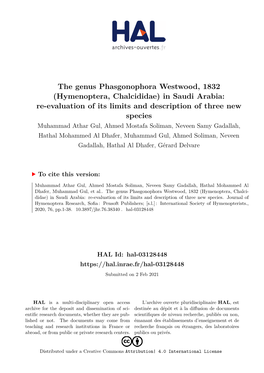 The Genus Phasgonophora Westwood, 1832 (Hymenoptera, Chalcididae) in Saudi Arabia: Re-Evaluation of Its Limits and Description O