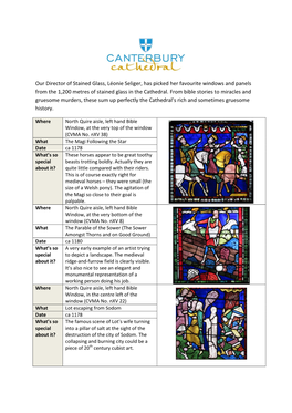 Our Director of Stained Glass, Léonie Seliger, Has Picked Her Favourite Windows and Panels from the 1,200 Metres of Stained Glass in the Cathedral