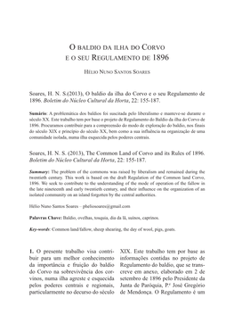 O Baldio Da Ilha Do Corvo E O Seu Regulamento De 1896