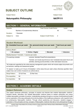 NATP111 Naturopathic Philosophy Version: 20.0 Last Modified: 12-May-2021