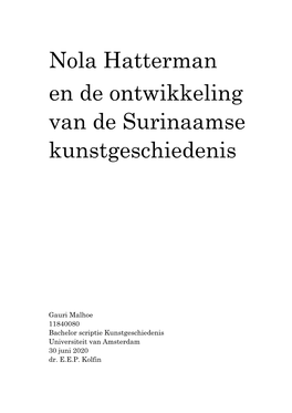 Nola Hatterman En De Ontwikkeling Van De Surinaamse Kunstgeschiedenis