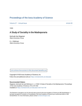 A Study of Sociality in the Madreporaria