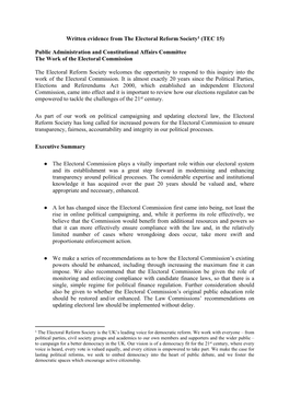 Written Evidence from the Electoral Reform Society1 (TEC 15)