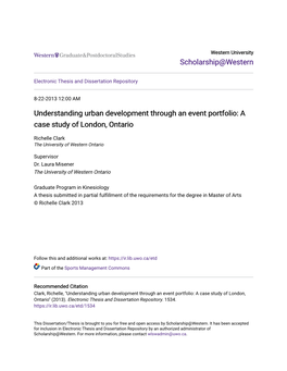 Understanding Urban Development Through an Event Portfolio: a Case Study of London, Ontario