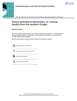 Theory Stranded at the Borders, Or, Cultural Studies from the Southern Fringes