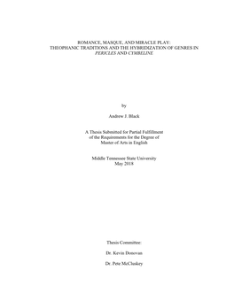 Romance, Masque, and Miracle Play: Theophanic Traditions and the Hybridization of Genres in Pericles and Cymbeline