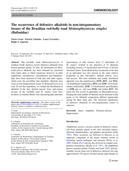 The Occurrence of Defensive Alkaloids in Non-Integumentary Tissues of the Brazilian Red-Belly Toad Melanophryniscus Simplex (Bufonidae)