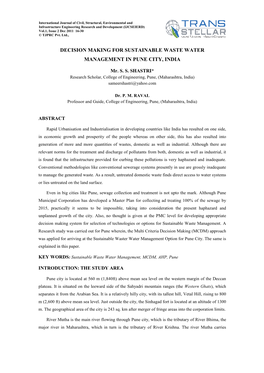 Decision Making for Sustainable Waste Water Management in Pune City, India