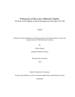 Portrayals of the Later Abbasid Caliphs: the Role of the Caliphate in Buyid and Saljūq-Era Chronicles, 936-1180