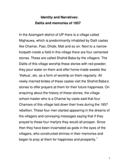 Identity and Narratives: Dalits and Memories of 1857 in the Azamgarh