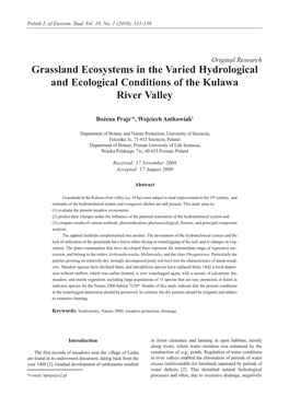 Grassland Ecosystems in the Varied Hydrological and Ecological Conditions of the Kulawa River Valley