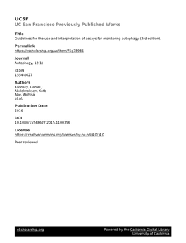 Guidelines for the Use and Interpretation of Assays for Monitoring Autophagy (3Rd Edition)