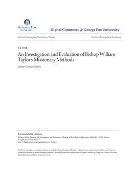 An Investigation and Evaluation of Bishop William Taylor's Missionary Methods Arthur Thomas Shelton