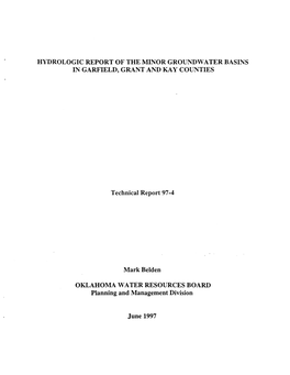 Hydrologic Report of the Minor Groundwater Basins in Garfield, Grant and Kay Counties