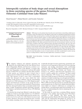 Interspecific Variation of Body Shape and Sexual Dimorphism in Three Coexisting Species of the Genus Petrotilapia (Teleostei: Cichlidae) from Lake Malawi