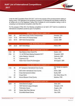 IAAF List of International Competitions 2017