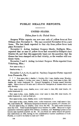 PUBLIC HEALTH REPORTS. Yellon Fever in the United States