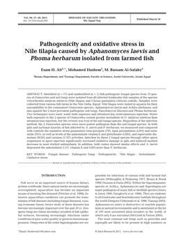Pathogenicity and Oxidative Stress in Nile Tilapia Caused by Aphanomyces Laevis and Phoma Herbarum Isolated from Farmed Fish