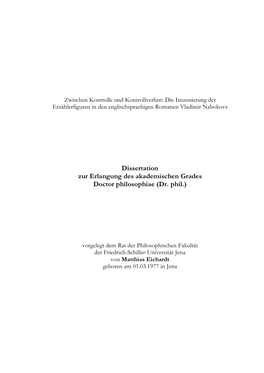 Dissertation Zur Erlangung Des Akademischen Grades Doctor Philosophiae (Dr