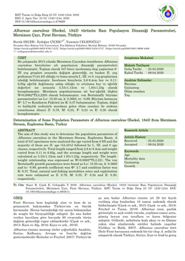 Alburnus Caeruleus (Heckel, 1843) Türünün Bazı Populasyon Dinamiği Parametreleri, Merzimen Çayı, Fırat Havzası, Türkiye