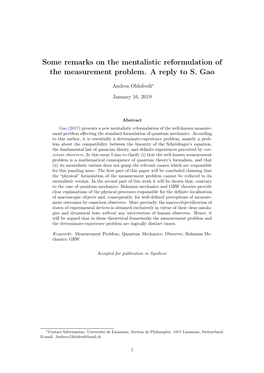 Some Remarks on the Mentalistic Reformulation of the Measurement Problem