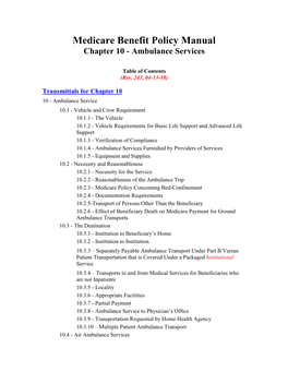 Medicare Benefit Policy Manual Chapter 10 - Ambulance Services