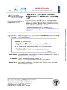 IL-17 Mrna Induced by Zc3h12a Stability of the CIKS/DDX3X