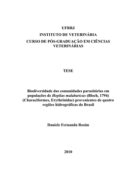 Ufrrj Instituto De Veterinária Curso De Pós-Graduação Em Ciências Veterinárias