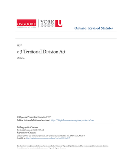 C 3 Territorial Division Act Ontario